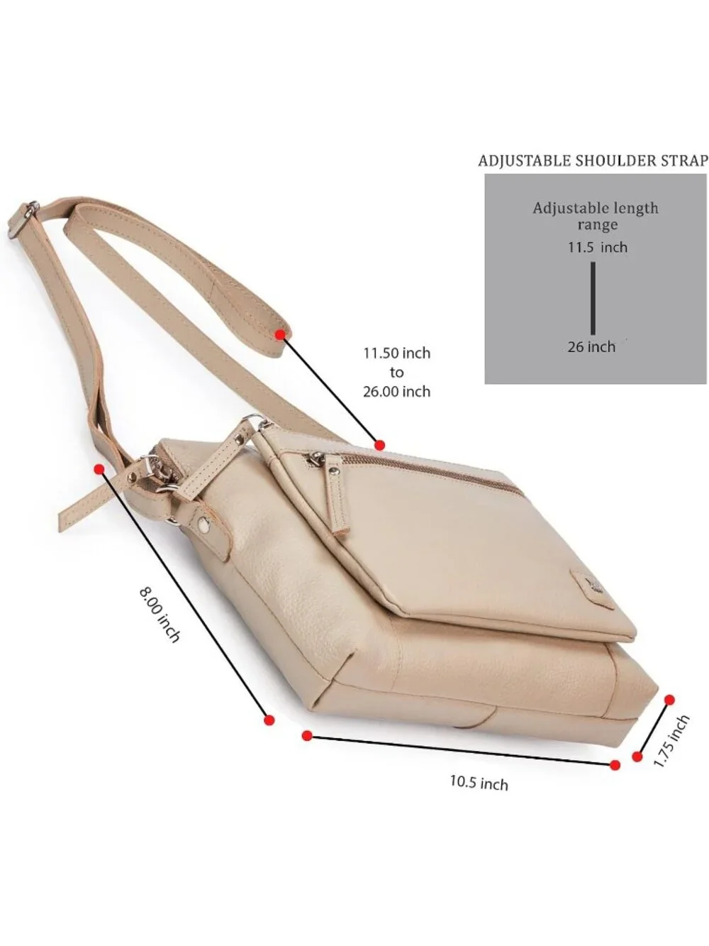 Women's Beige Genuine Leather Sling Purse with Adjustable Strap Crossbody bags